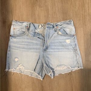 Free People Light Wash Distressed Jean Shorts
